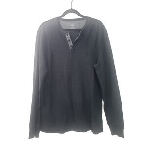 George Dark Gray Waffle Knit1/4 Button Shirt Mens sz L Outdoor Lounge